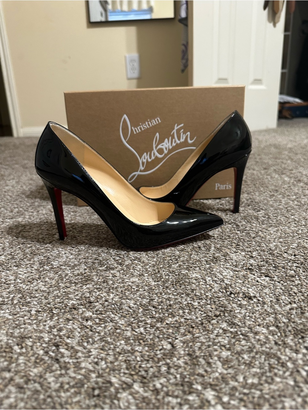 Christian Louboutin Black Patent Stiletto Pumps with Red Soles